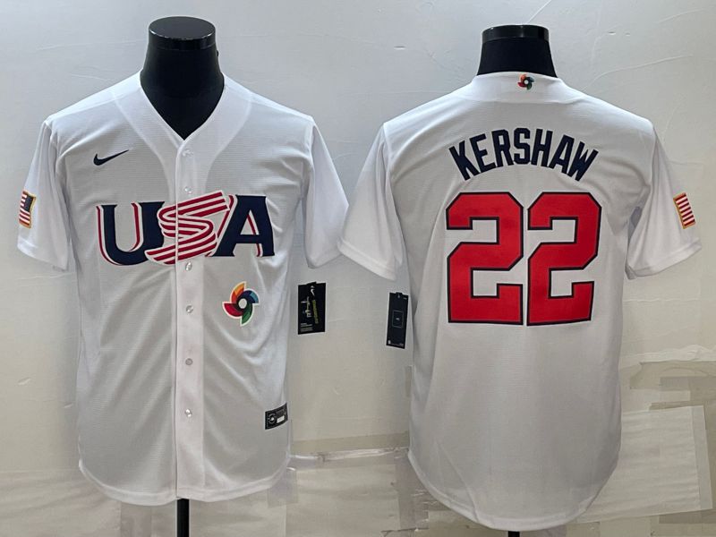 Men 2023 World Cub USA 22 Kershaw White Nike MLB Jersey21